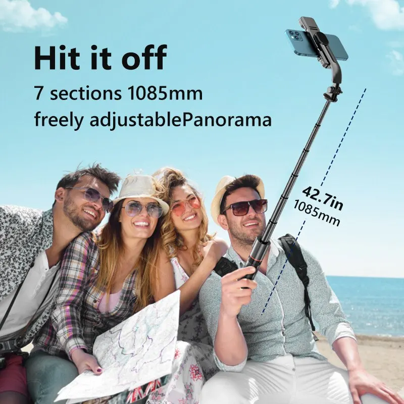 INRAM-L12d Foldable Wireless Bluetooth Selfie Stick Tripod with Remote Shutter, Mini Trepied, Gathering, Isolation Trip