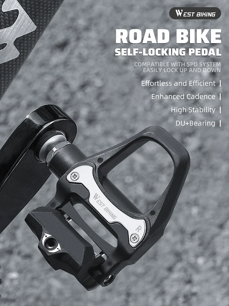 AliExpress West Biking WEST BIKING Road Bike SPD Pedal Self-Locking DU+Sealed Bearings 6-Degree Cleats Compatible Aluminum Alloy Nylon Cycling Footrest