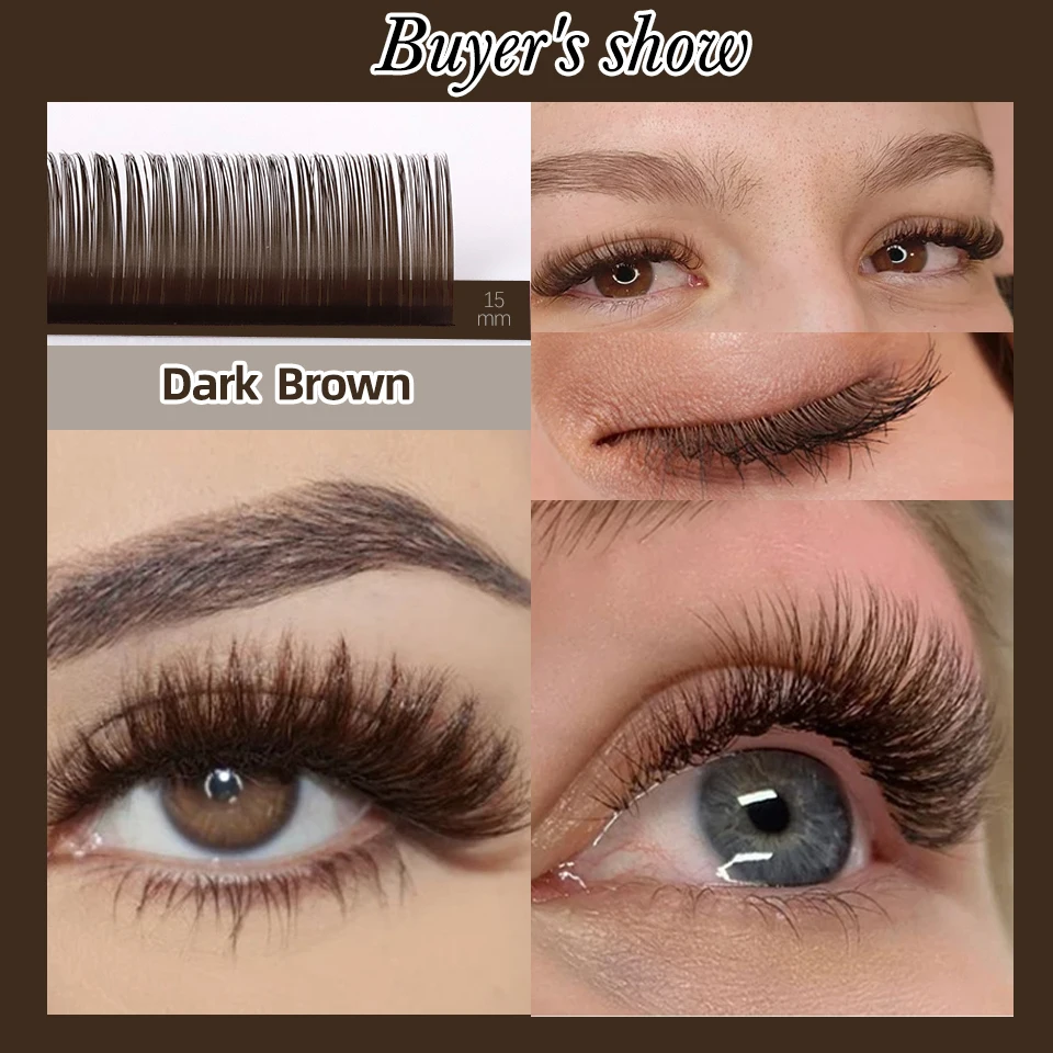 AGUUD Dark Brown Individual Eyelashes Extension Soft Silk Lash Mix 9-16mm Brown Faux Mink Lash Professional Russian Volume Cilio