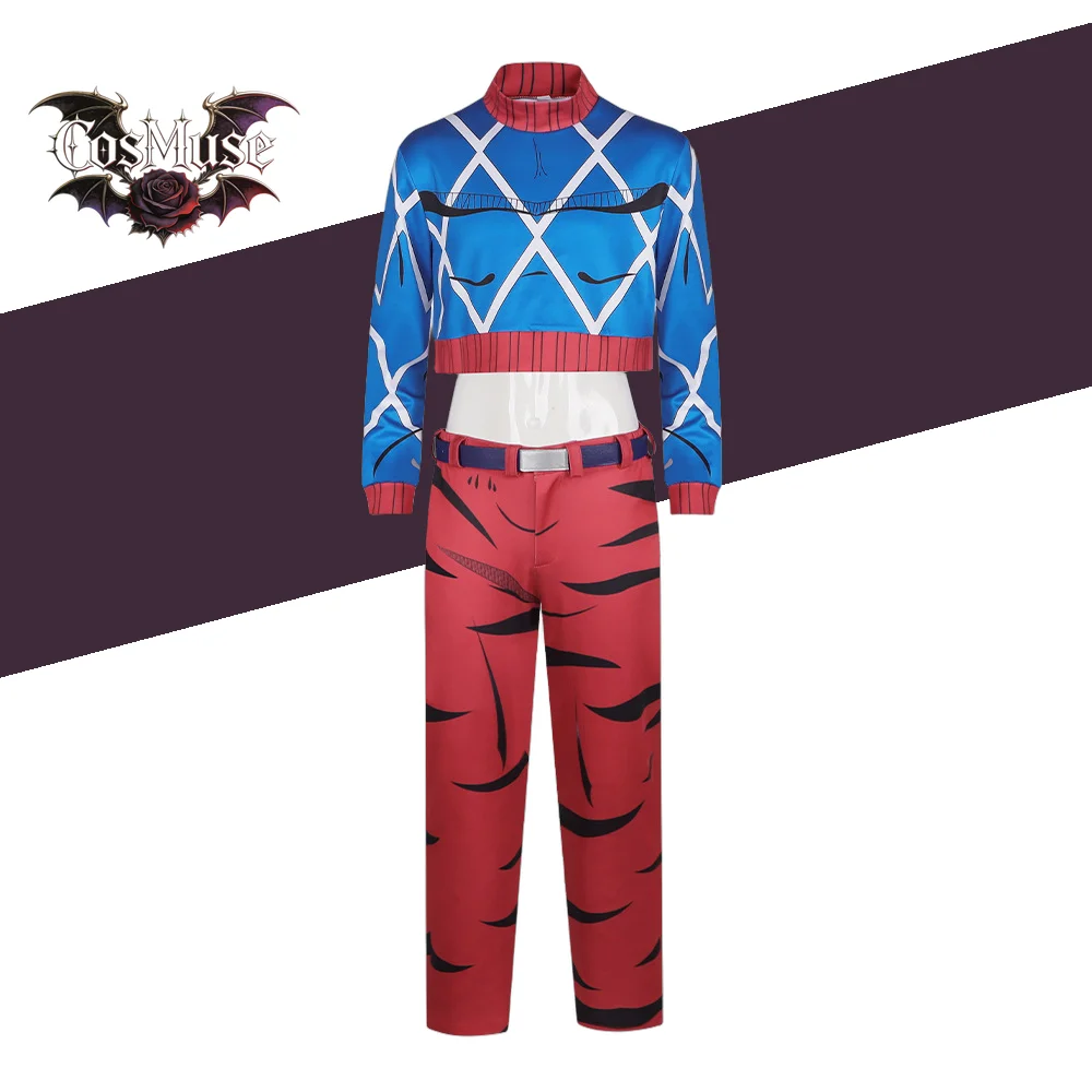 

Anime Guido Mista Cosplay Costume Blue Long Sleeve Top Red Pants Full Set for Men Role Play Outfit Halloween Carnival Party