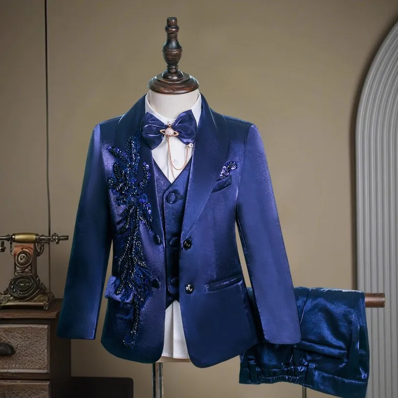 5PCS High-End-Kinder Anzüge Hochzeit Geburtstag Party Chinesischen Stil Host Klavier Leistung Kostüm Jungen Blazer Sets a4815 – Detail 5