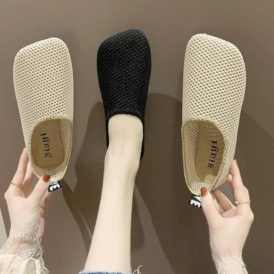 Fashion Wide Bottom Women\'s Shoes Mesh Breathable Hollow Out Flats Slip-on Soft Summer Outdoor Flat Shoes Zapatos De Mujer