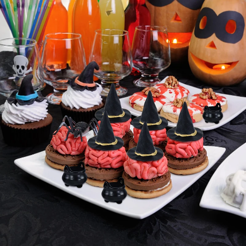 10Pcs Halloween Mini Resin Candy Kettles Witch Hat Candy Holder Pot Witch Cauldron Holder Jar Halloween Kids Toy Party Decors