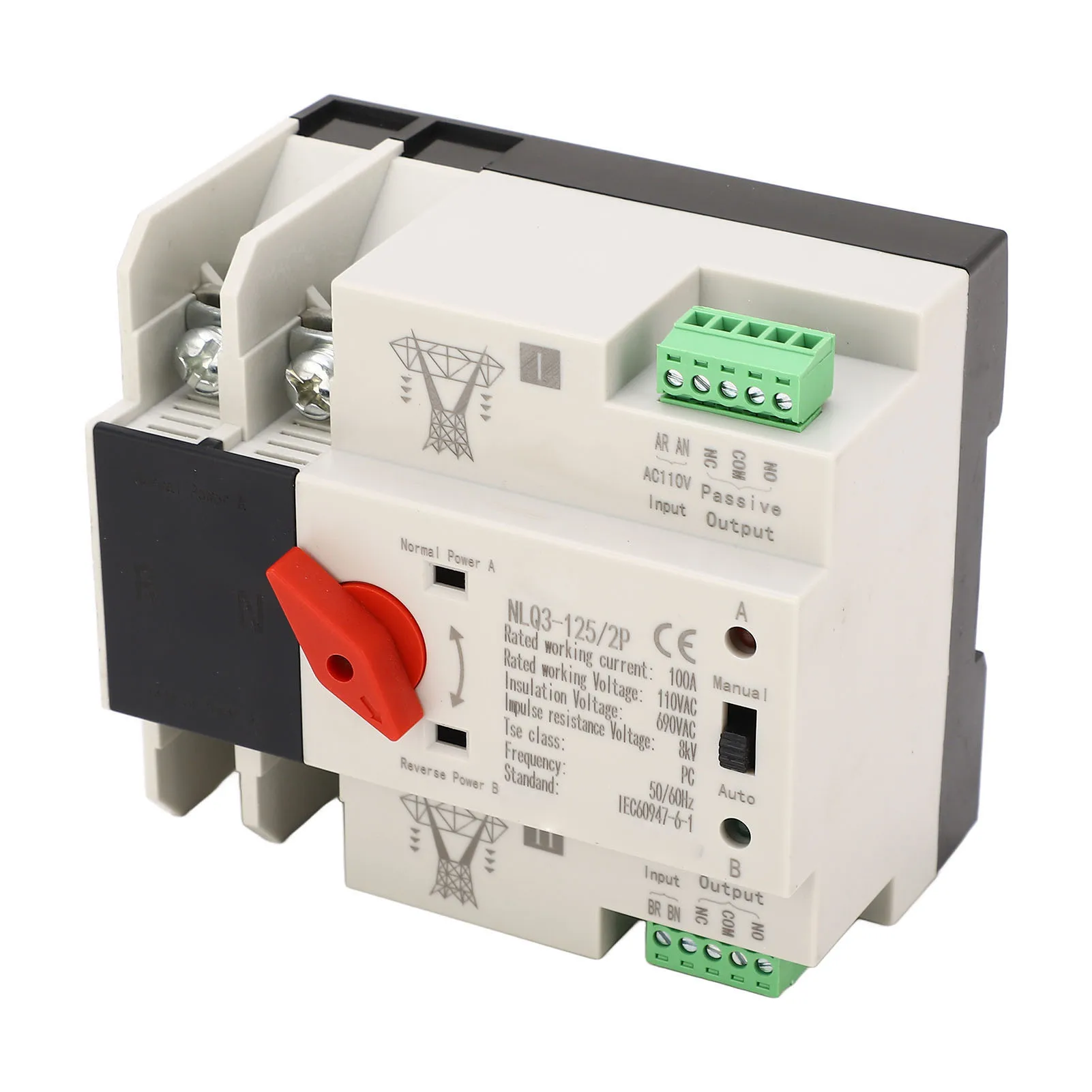 ATS Transfer Changeover  100A Dual Power Automatic Transfer  50Hz 60Hz 690VAC Insulation AC110V for Laboratories