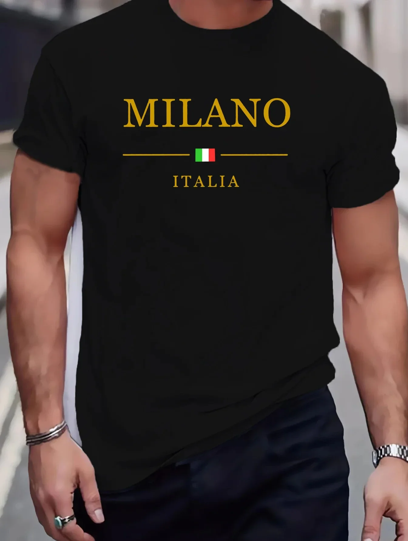 

2025 new model Men's summer 100 cotton fashionable casual loose plus sizeITALIA letter printed sports round neck short sleeved T