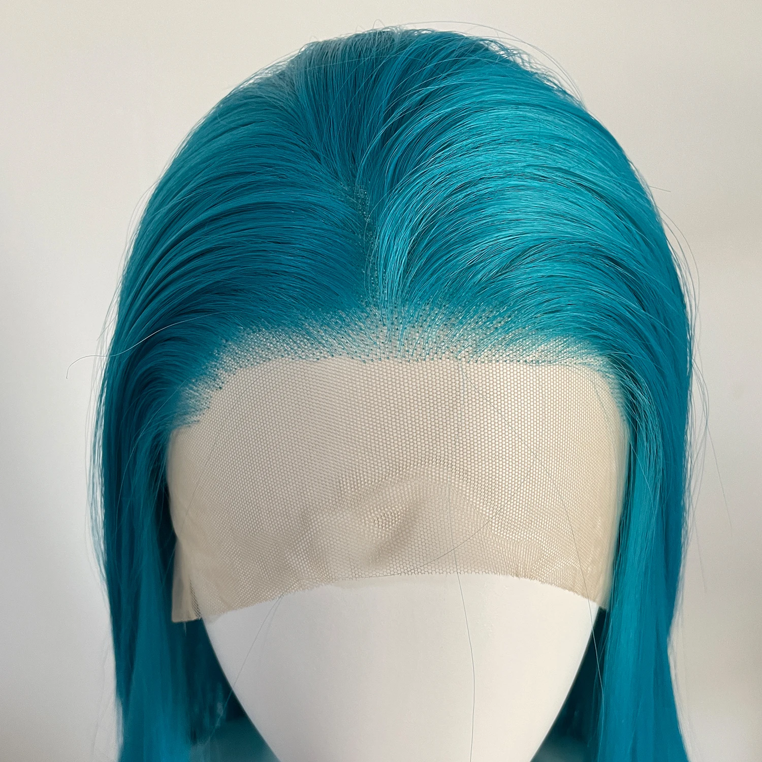 Hellwasserblaue 13 x 4 synthetische Lace-Front-Perücke für Frauen, 66 cm lange, gerade, leimlose Perücken, hitzebeständige Perücken, freier Teil – Detail 3