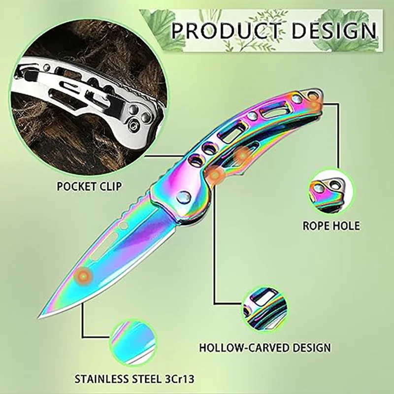 Stainless Steel EDC Folding Knife Outdoor Camping Survival Tactical Hunting Self-defense Knives Keychain Fruit Pocket Knife