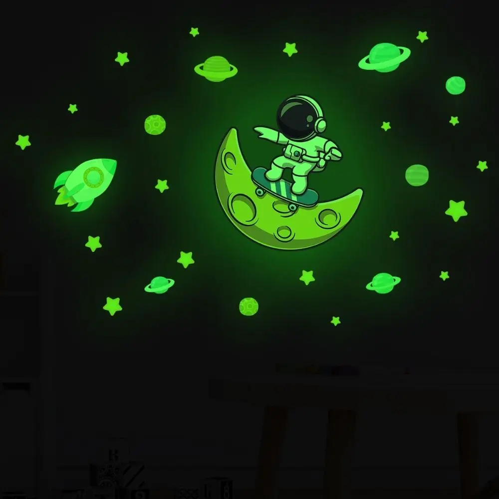 1PC 3D Cartoon Luminous Wall Stickers Glow In The Dark Astronaut Dark Wall Stickers Planet Wall Decals Kids Room Decor