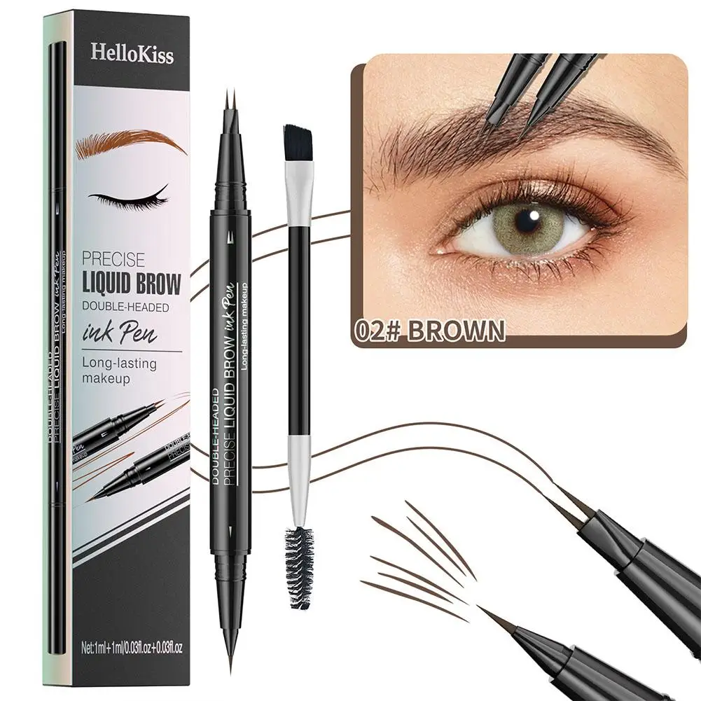 Double-headed 2-pronged Pointed Eyebrow Tattoo Pencil 2-in-1 Natural Liquid Waterproof Eyeliner Eyebrow Longlasting Eyebrow H1S0