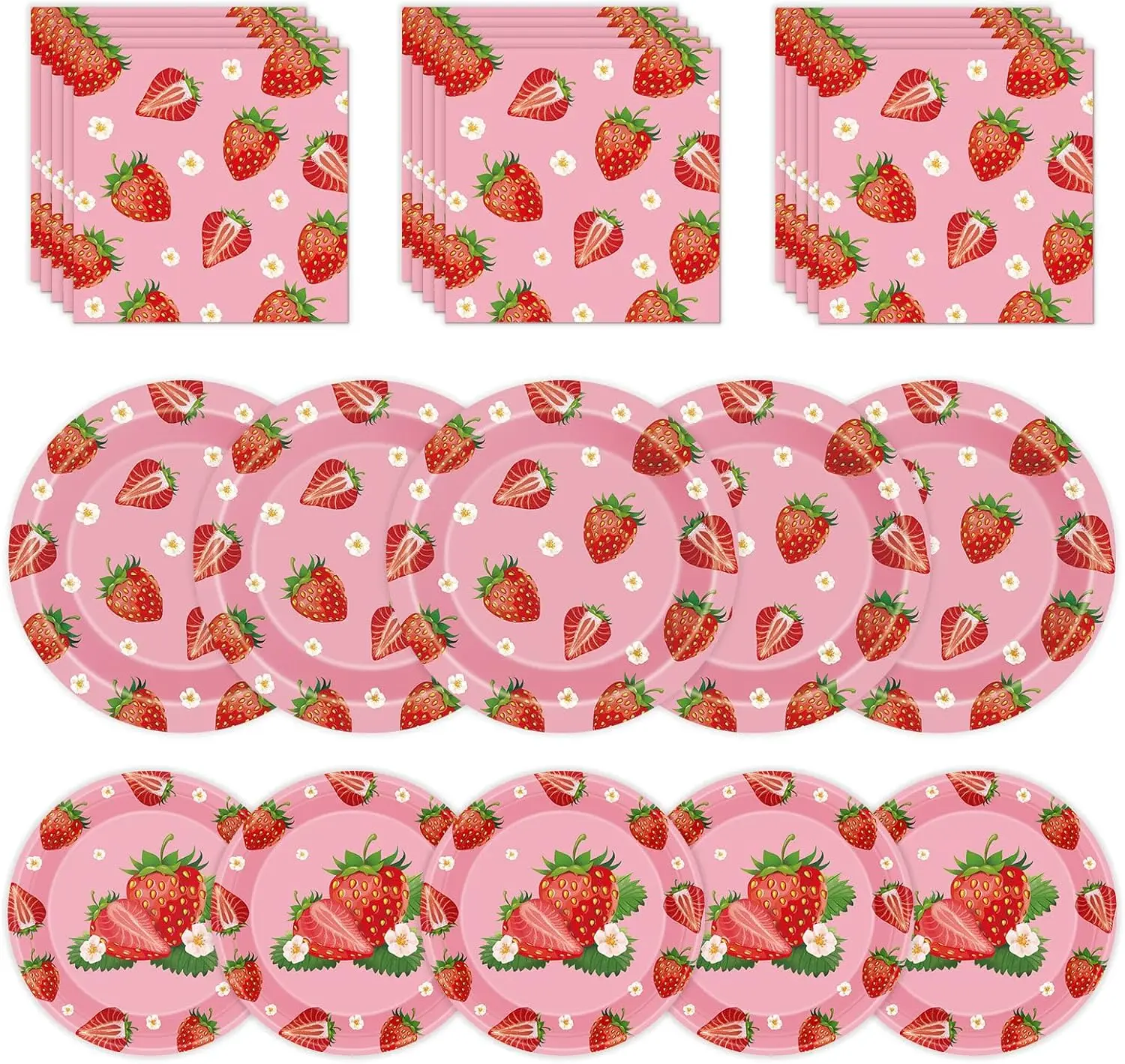 

40 Pcs Strawberry Plates and Napkins Set for Fruit Themed Party Decorations, Serves 20 Guests