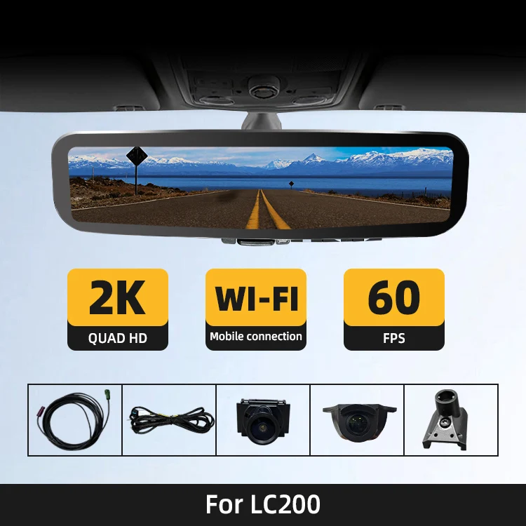 Streaming Media Mirror Dash Cam Car DVR Driving Rear View Front And Rear Mirror Dashcam 2K For Toyota Land Cruiser LC200