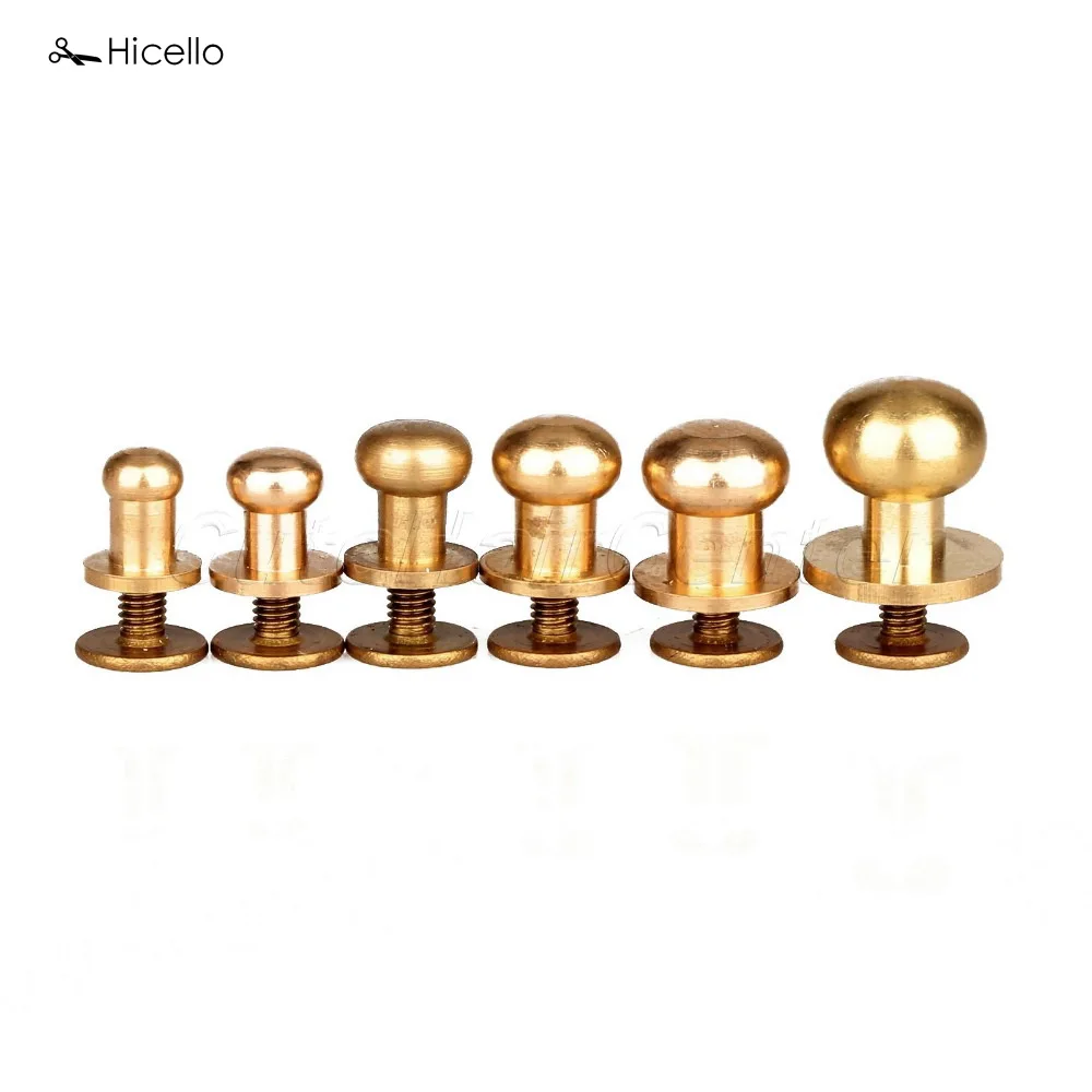 10Pcs/Set Solid Brass Rivet Round Head Button Belt Screw Chicago 5mm/6mm/7mm/8mm/9mm/10mm Studs Leather Craft Tool Hicello