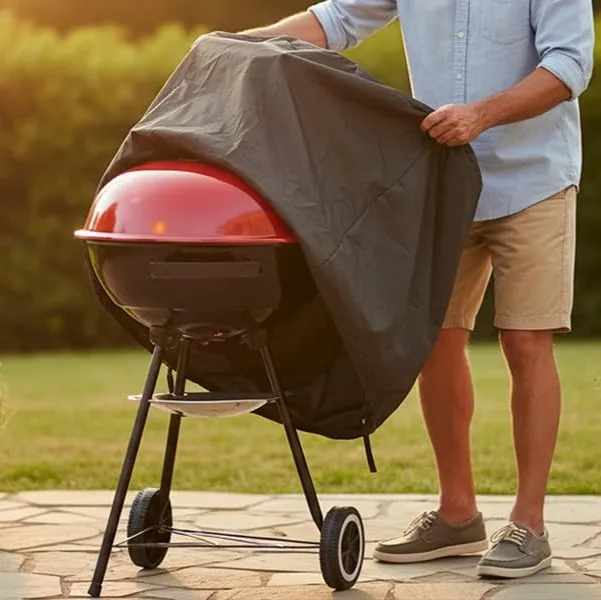 For Rainy Weather Protection Black Round Bbq Grill Cover Weatherproof Grill Shield Sturdy Polyester Construction
