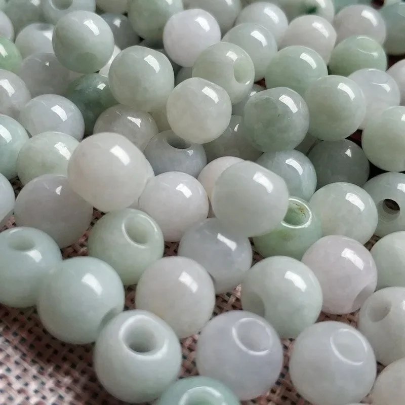 10PC Natural jade Emerald Macropore Bead 8-10mm Accessories DIY Bangle Charm Jewellery Fashion Hand-Carved Luck Amulet