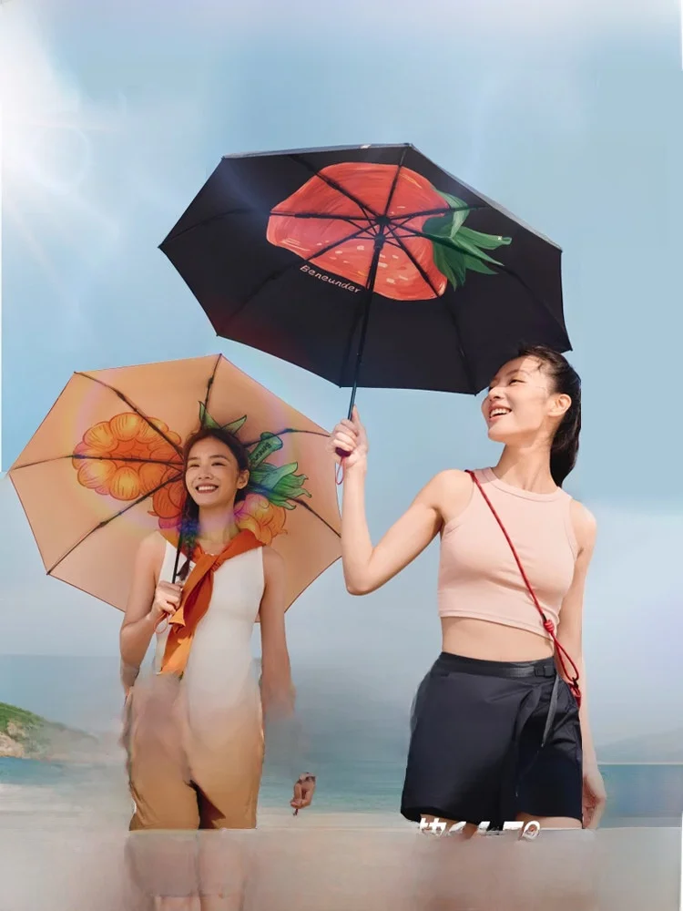 

Женский зонт Bananain с защитой от ультрафиолета, двухслойный, с черным покрытием, для солнца и дождя, модный дизайн с мультяшными персонажами
