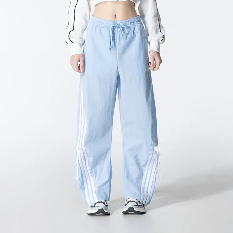 

Adidas Womens 2026 New Light Blue High Waist Drawstring Wide Leg Bow Tie Casual Sport Pants KR8706