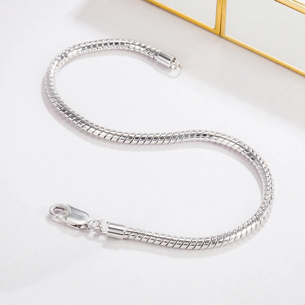 Smooth 3MM 4MM Round Snake Chain Bracelet 100% 925 Sterling Silver Men Women Teen Boy Girls 6.3"- 9" Bangle Jewelry Gift