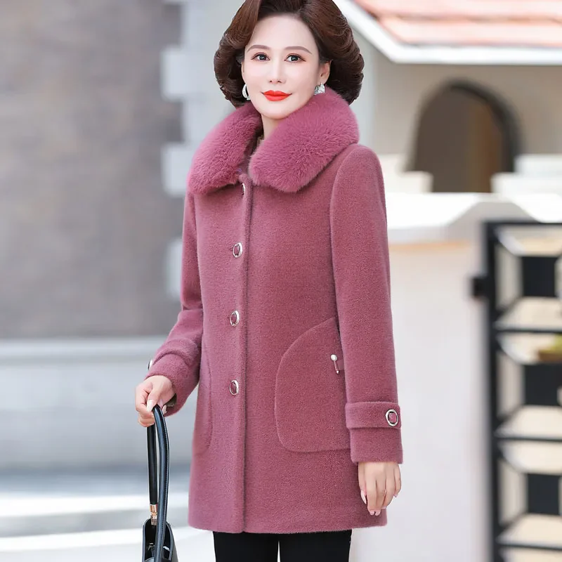 Winter New Arrival Chic Fur Jacket Women Overcoat Mid-length Loose Plus Velvet Warm Parker Coat Imitation Mink Velvet Coat Tops