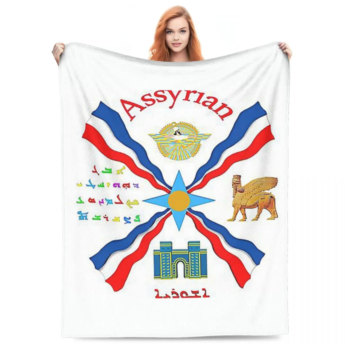 Luxury Assyrian Suryoyo Flag Blanket Flannel Sofa Throw Blanket Warm for Home Bedroom Travel Throws Bedspread Quilt
