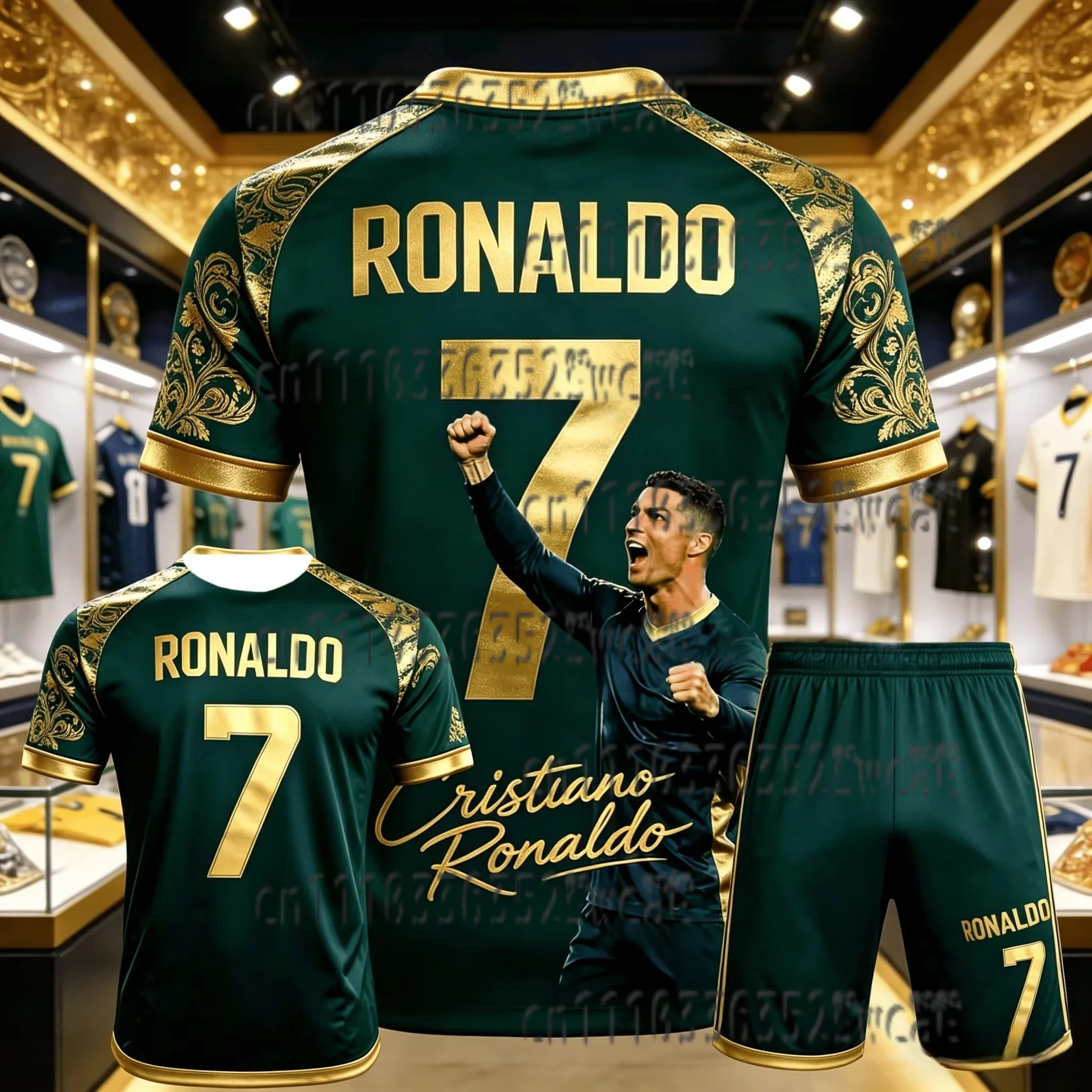 Summer Ronaldo No.7 Football Superstar Pattern Printed Men's Fans Quick Drying  Training T-shirt Shorts Set Family Matching