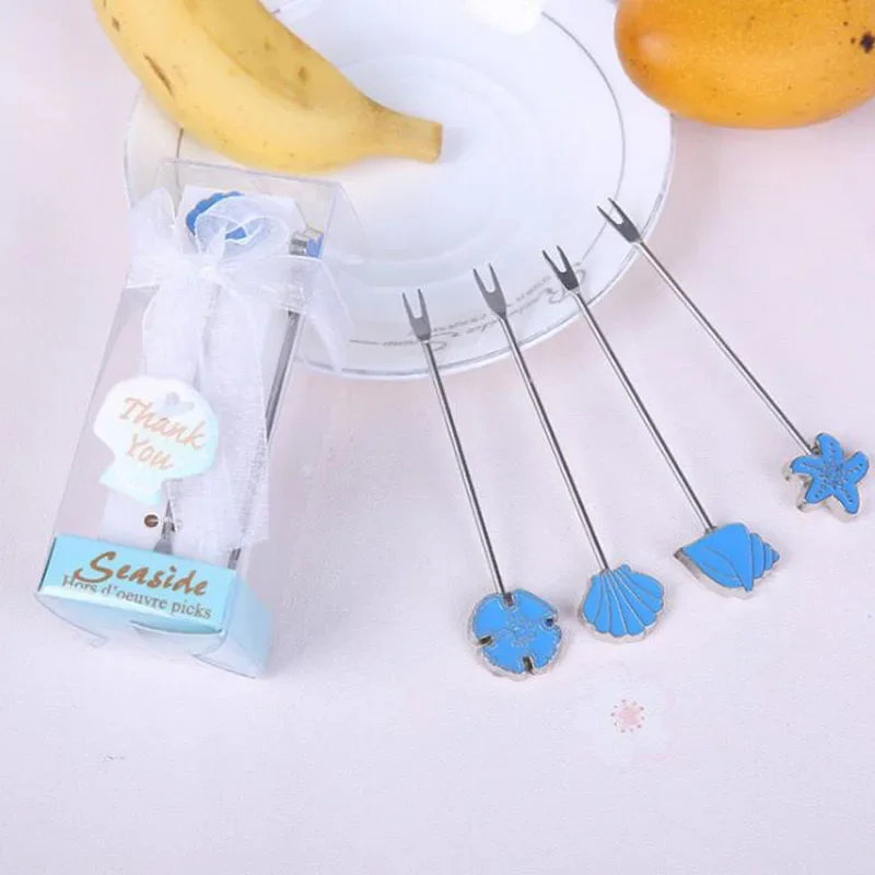 

20set/lot Wedding Souveniers Mariage Party Favors Fruit Fork 4pcs/set Personalized Present Kids Birthday Return Gift For Guest