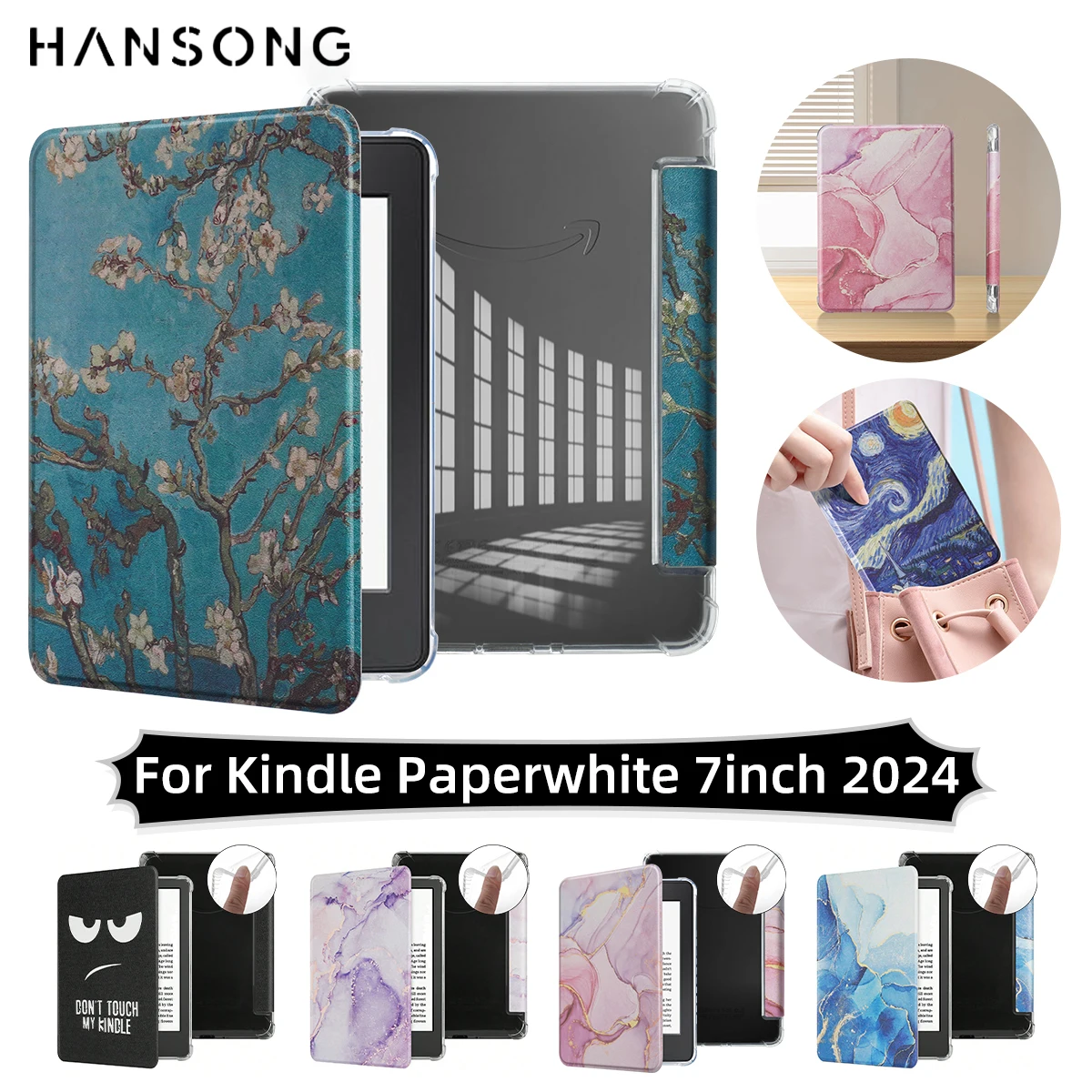 

For Kindle Paperwhite 12th Generation Case 2024 Signature Edition 7 inch Leather Case with Hand Strap SA569P SA568B TPU Cover