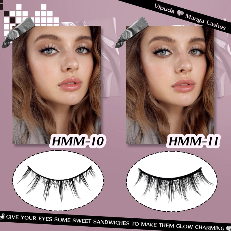 5Pairs Manga Lashes Natural Look Anime Lashes Thin Band Natural Spiky 3D Faux Mink Lashes Short Fluffy Soft Cross Cute Lashes