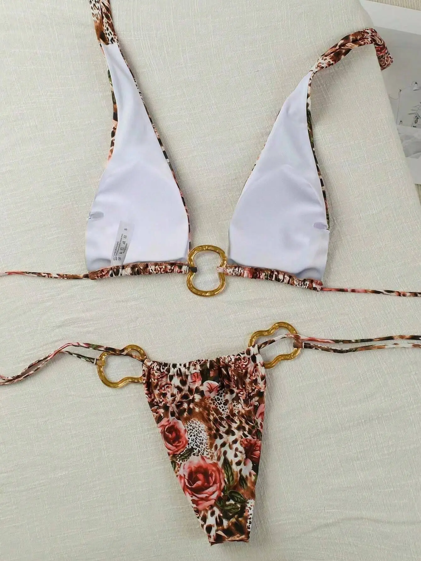 2025 New Sexy Bikini Set with Strap Solid Color Printed Low Waist Fashion Women's Hanging Neck Swimsuit Femme Beach Bathing Suit