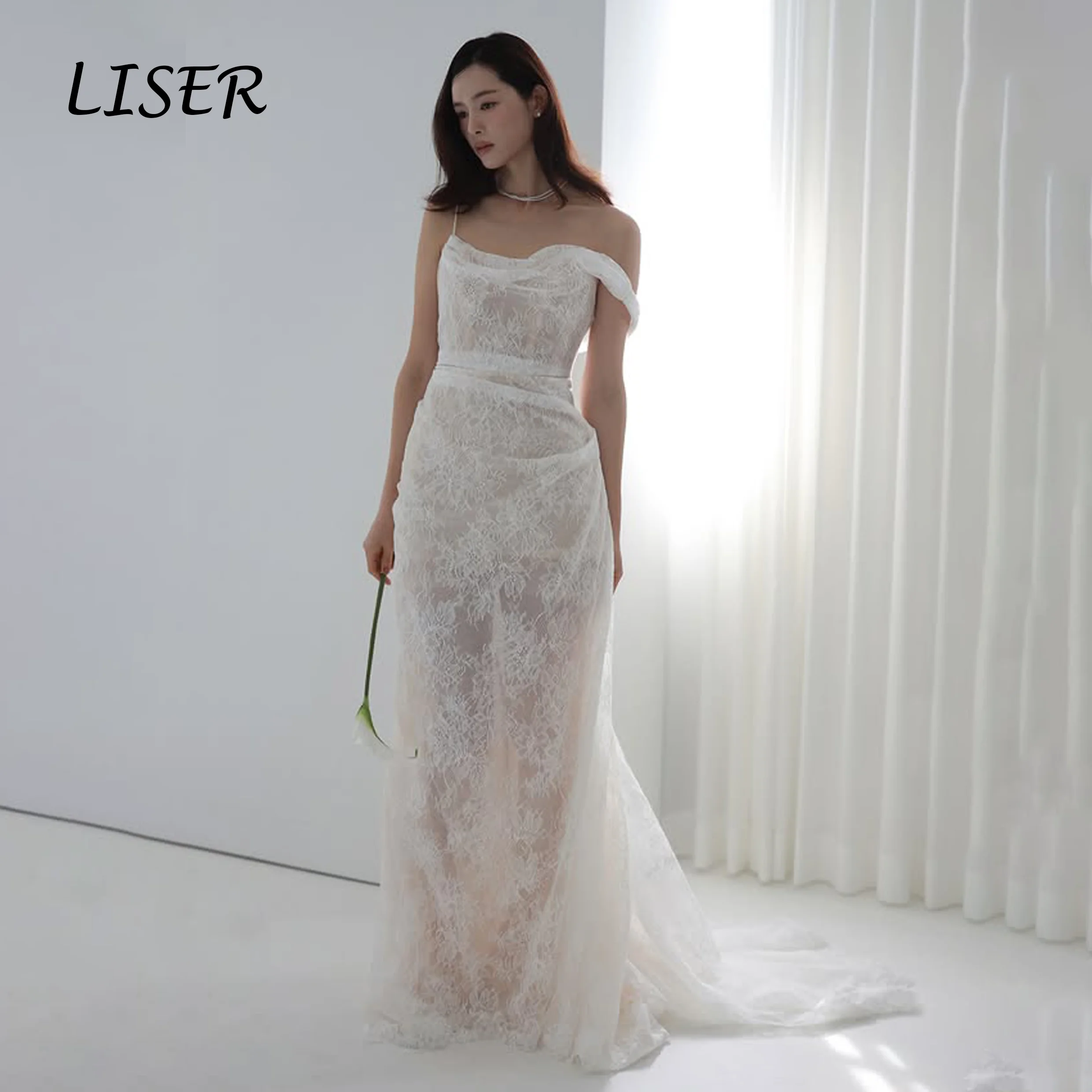 Liser Romantic A-line Sweep Train Wedding Dress Lace Backless Korea Wedding Dress Photo Shoot 웨딩드레스 2026 Customized