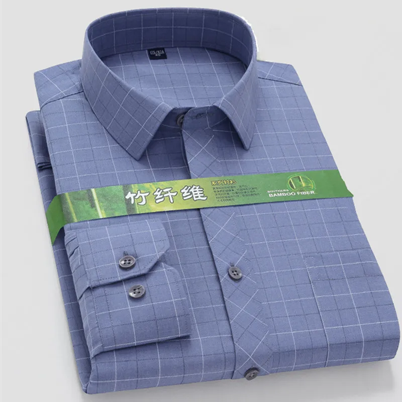 Plus Größere Größe 7XL 6XL 5XL Mode Bambus Faser männer Kariertes Hemd Casual Anti Falten Camisa Sozialen Formale Nicht bügeln Streifen