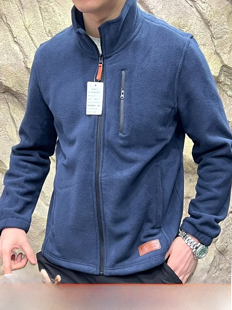 

Double-Sided Fce Outdoor Jaet Men's Autumn Winter Warm Casual Stand Collar All-Match Polyester Fiber Zipper Closure Coat