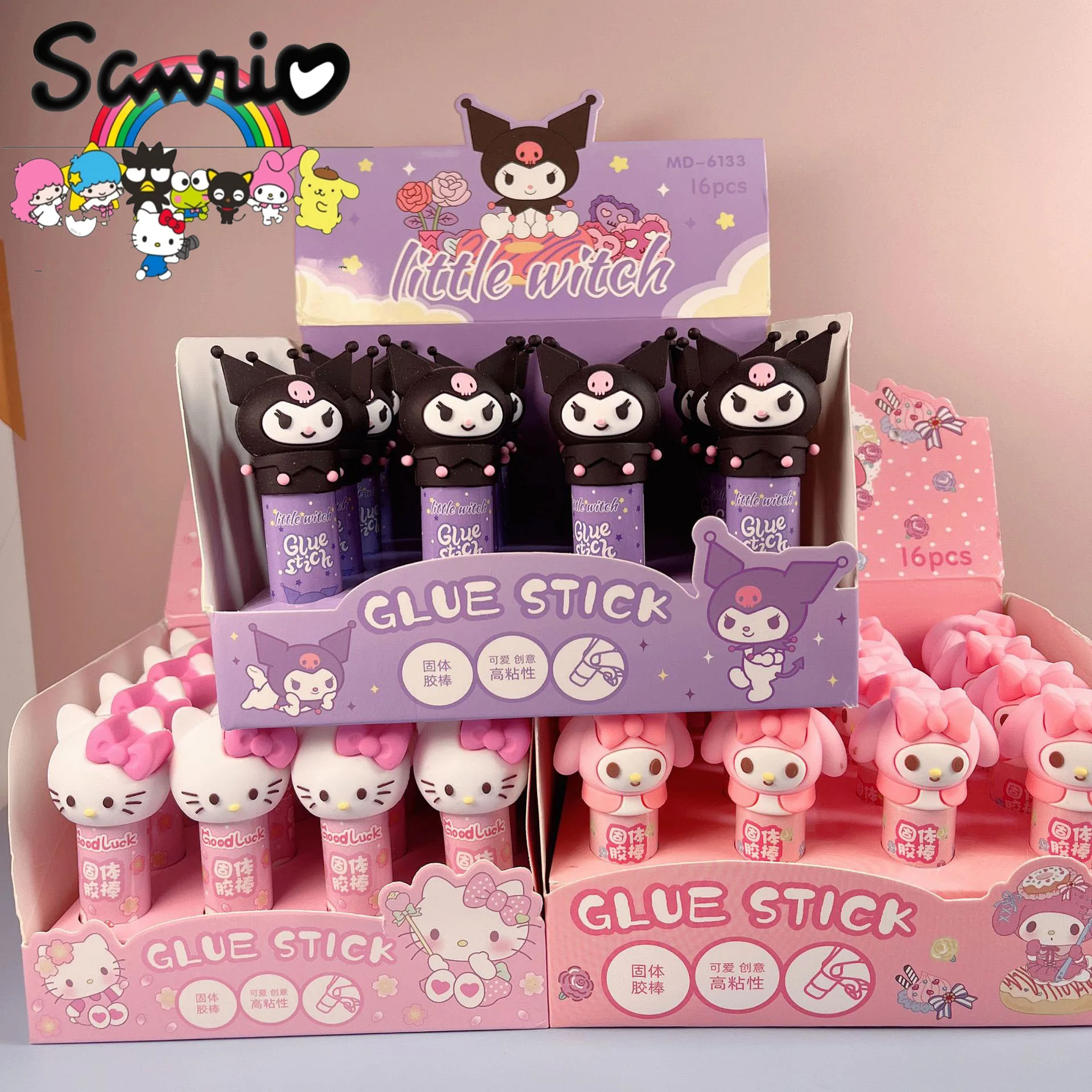 

3pcs Sanrio Hello Kitty Solid Glue Cute Kuromi Melody Modeling High Stick Quick Drying Solid Glue Stick Student Handmade