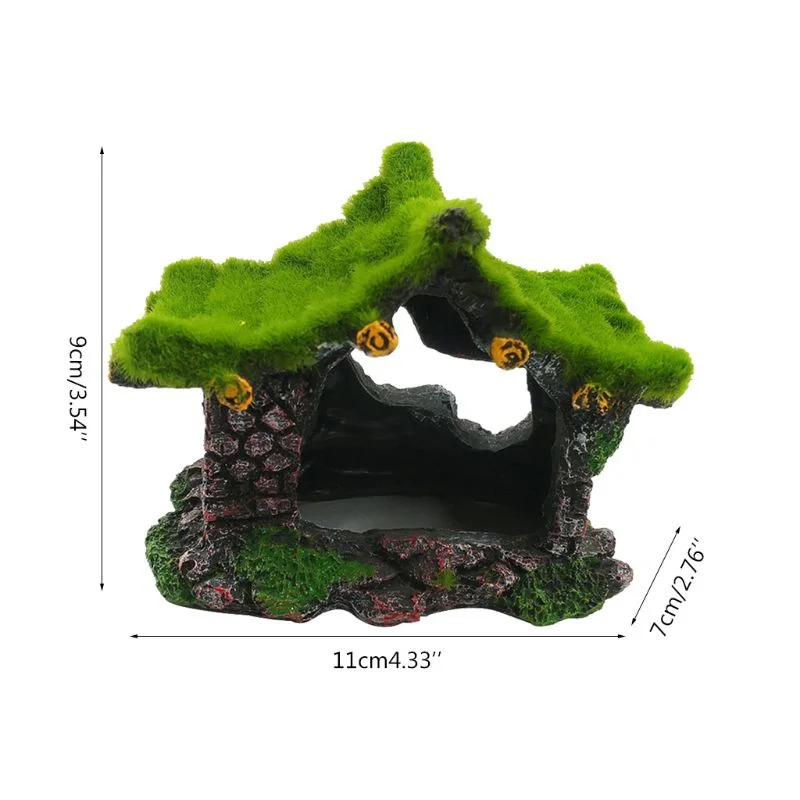 1PC Aquarium Ornament Hollow Moss Resin House Fish Hideout Hideaway for Betta Turtle