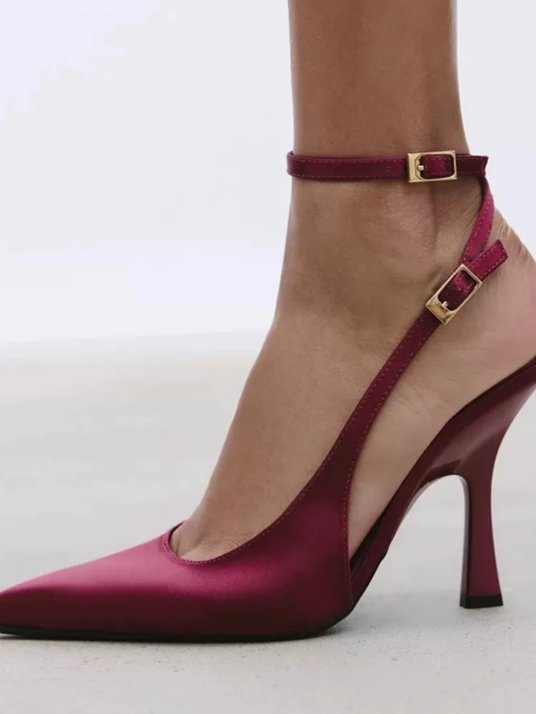 

Summer New Women's Purple Silk Satin Open Toe Slim High Heels Versatile Ankle Strap Sexy High Heeled Sandals Faionable Glad...