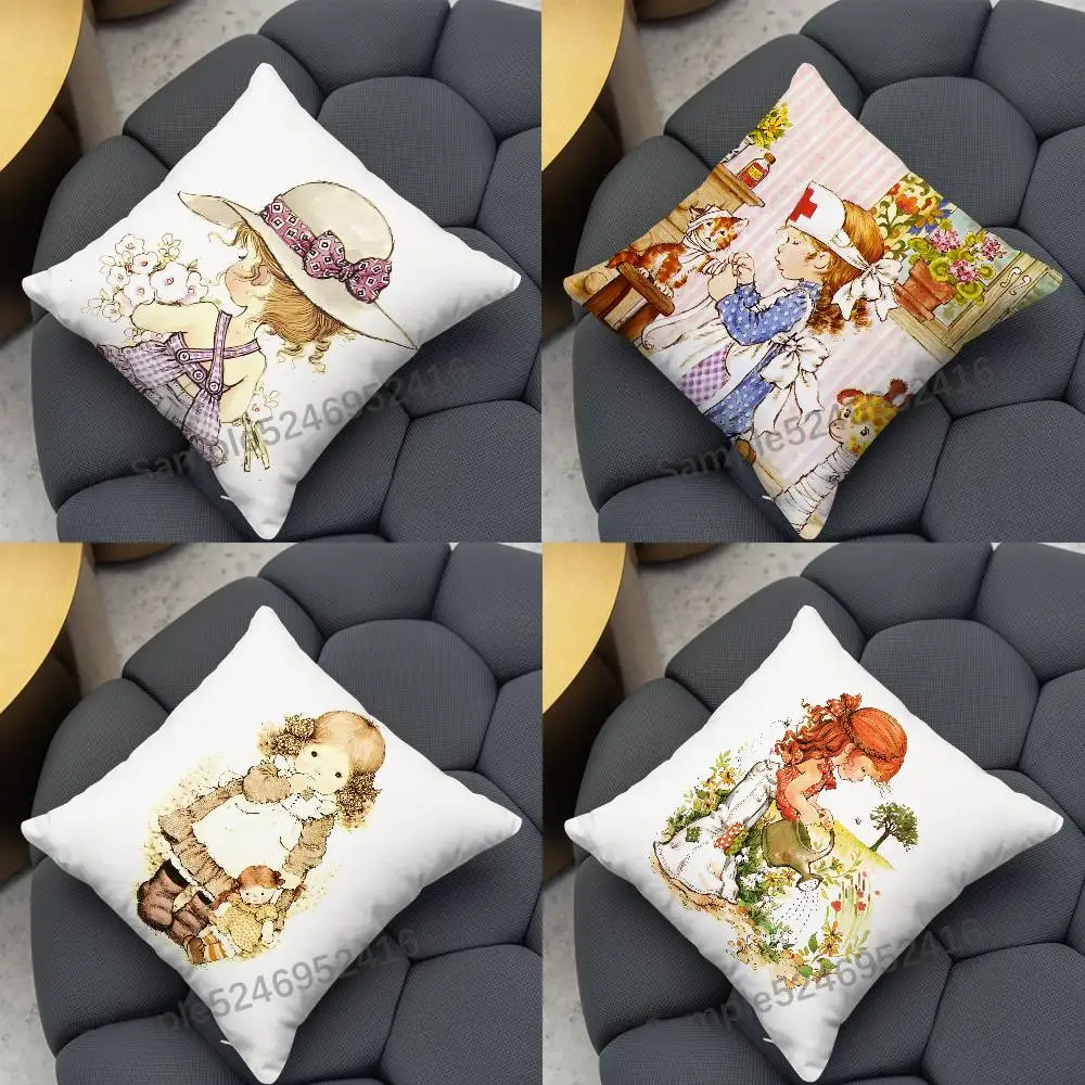 

S-Sarah Kay Cute Square Cushion Pillow Case Sofa Bedroom/Living Room Backrest Multiple Sizes Washable Covers
