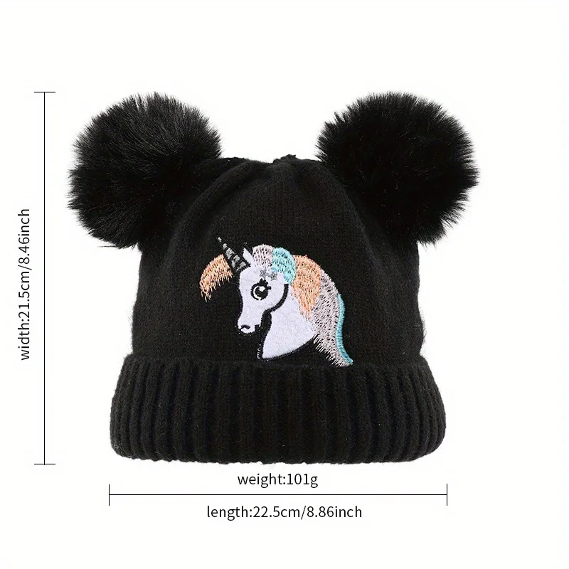 2Pcs Newest 2-10 Year Old Kids Children Girls Boys Winter Unicorn Scarf Beanie Hat PomPom Elastic Knitted Velvet Scarf Hat Set