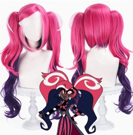 Hell Inn Velvet COS Wig Pink Purple Gradient Pickled Double Ponytail Velvet Same Hair Embryo-Synthetic Fiber Wig