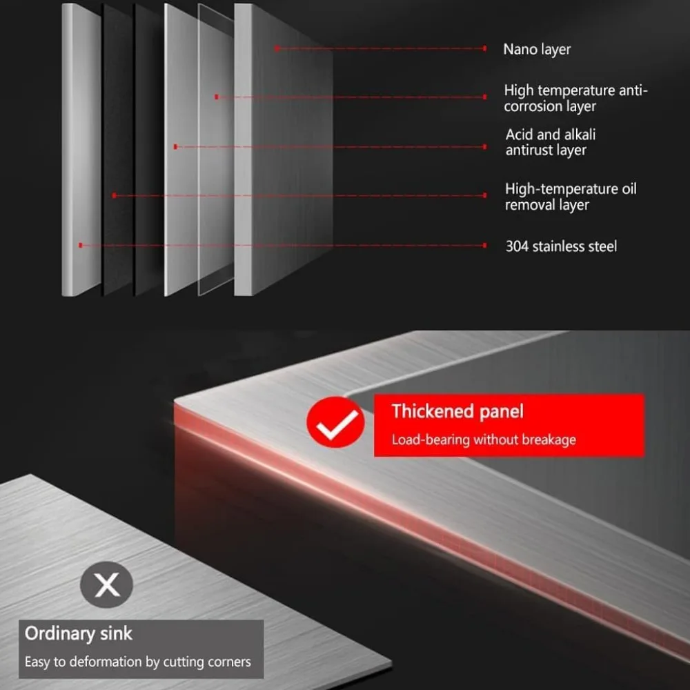 حوض مطبخ بوعاء واحد من الفولاذ المقاوم للصدأ مع ملحقات منزلقة، حوض محطة عمل منسدل/علوي، حوض على طراز المزرعة لـ #5