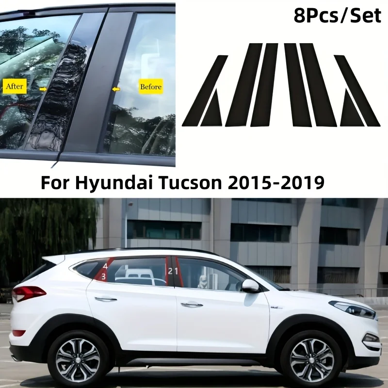 

Полированные глянцевые черные накладки на стойки для Hyundai Tucson 2015-2019, наклейки на оконные молдинги, наклейки на центральные стойки BC