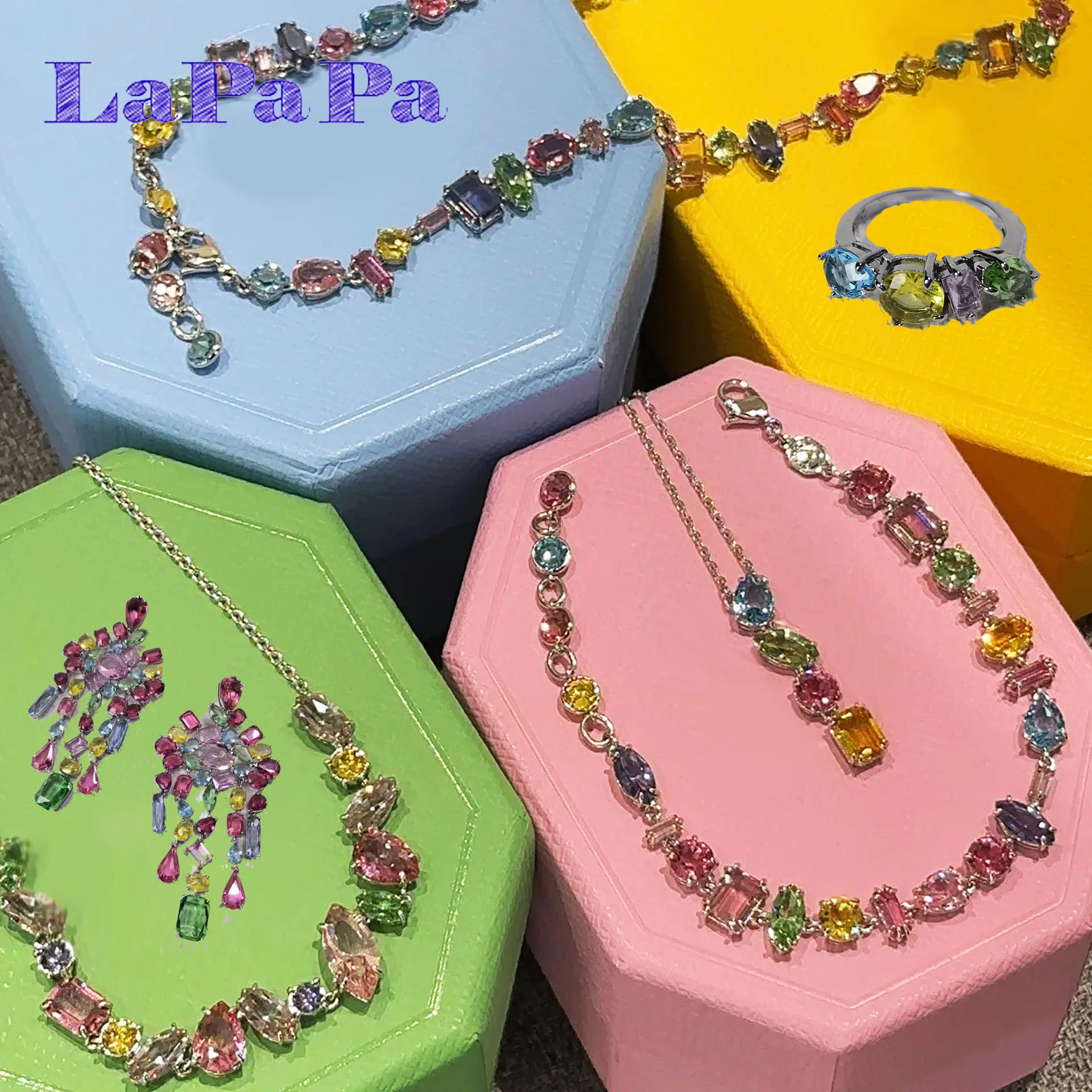 

Оригинальный набор ювелирных украшений Colored Candy Crystal 2026: роскошное колье, серьги, браслет, кольцо для женщин, свадебные подарки