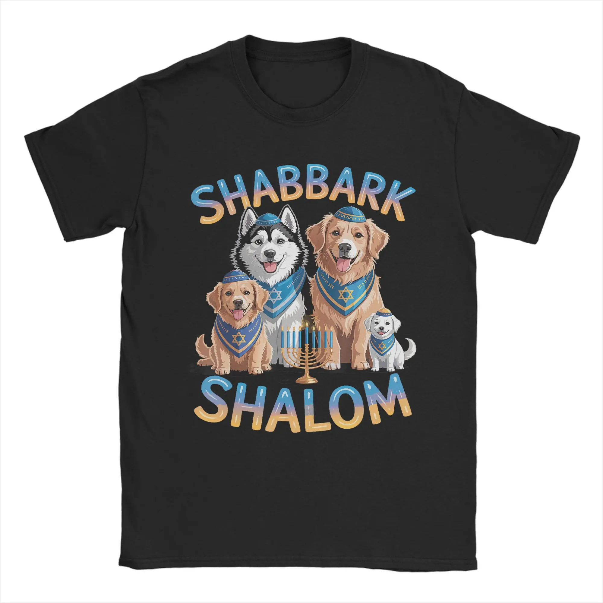 Jewish Dog T Shirts Men's  Pure Cotton Funny T-Shirts Crew Neck Shabbark Shalom Hanukkah Tee Shirt Short Sleeve Clothing