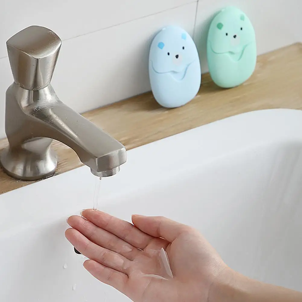 

Portable Paper Soap Sheets, Disposable Travel Hand Wash with Cute Bear Case, for Kids & Outdoor Use U6W0
