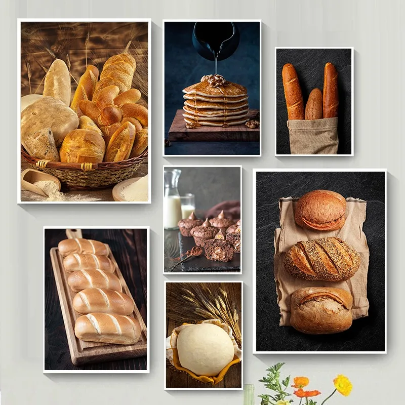 Bread Poster Food Baguette Whole Wheat Prints Canvas Painting Wall Art Pictures Kitchen Theme Bakehouse Bakery Room Home Decor