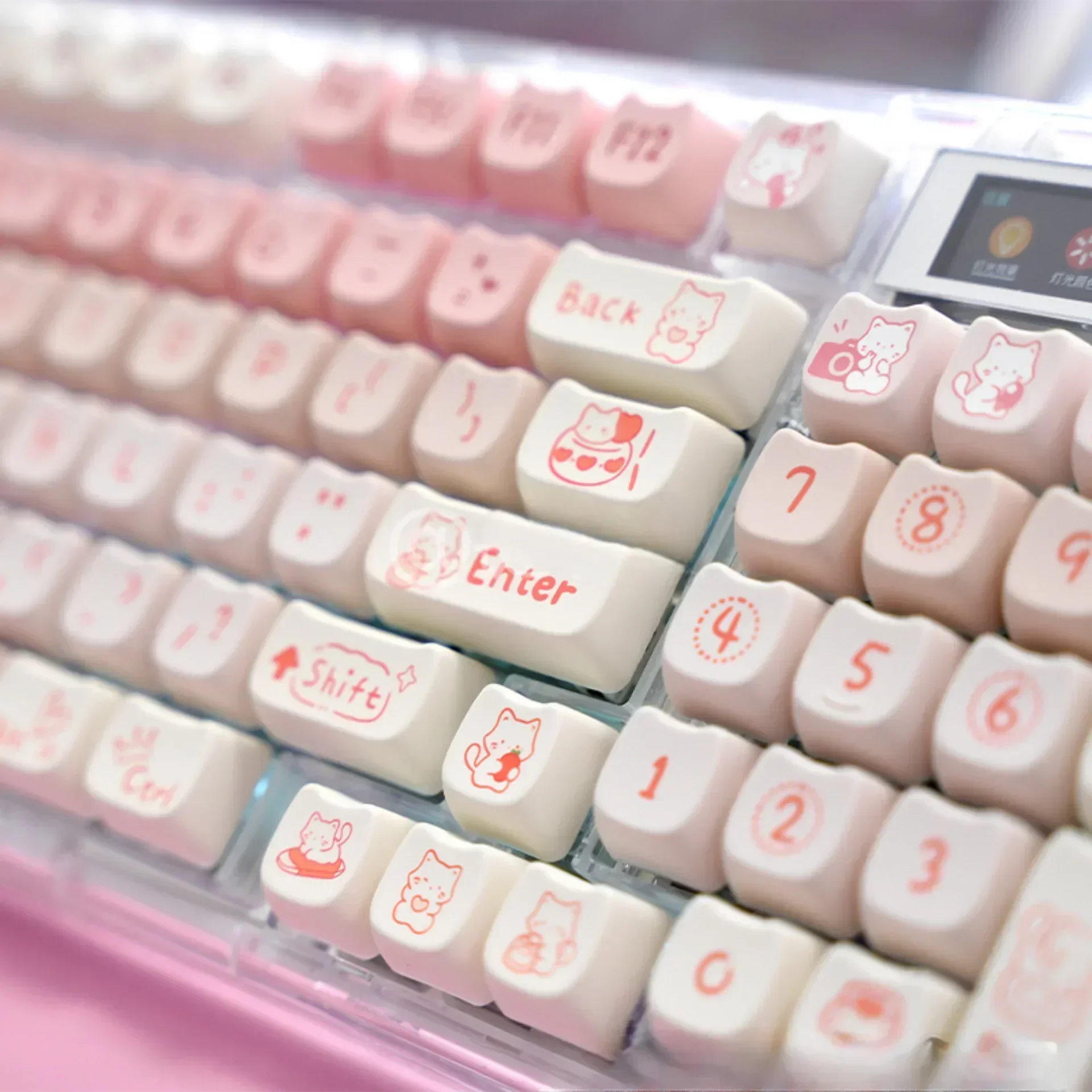 Cute Pink MAO Keycap Set PBT 134 Keys Kitten Keycaps for MX Switch HI75 HI8 68 F99 104 64 Mechanical Keyboards