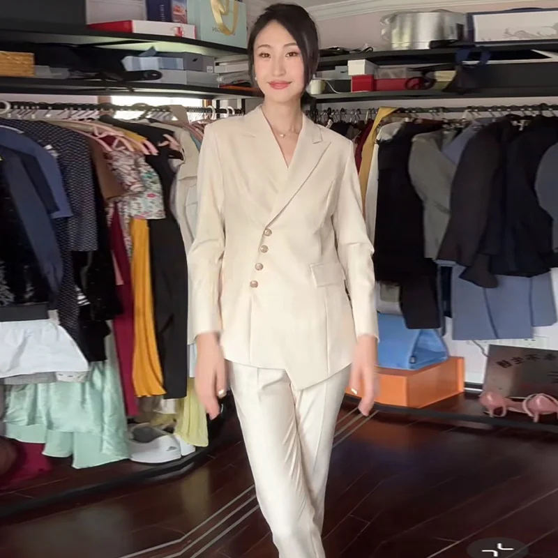 

Lu Xiao Ai Host Outfit Women's Busin Formal Suit Set Pants Polyester Fabric 96% plus Content Winter Collection