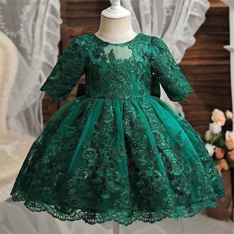 Baby Girls Dress for Birthday Party Girls 1-5Y Toddler Embroidery Flower Elegant Luxury Dress Kids Christmas New Year Costumes