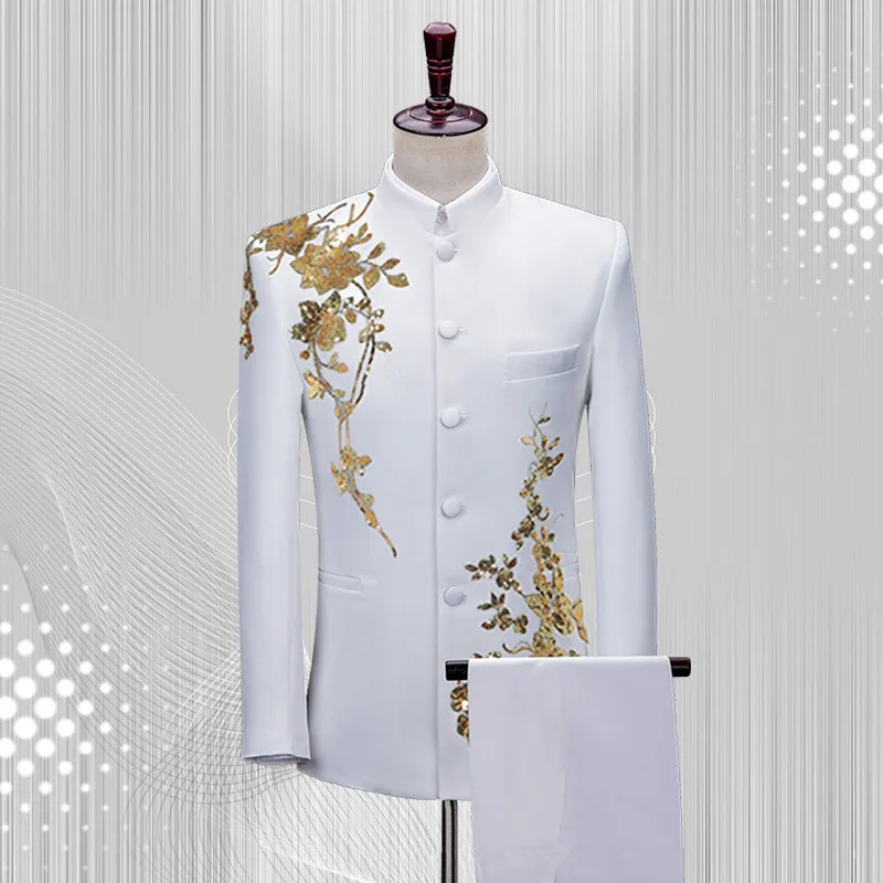 Dress pesta pernikahan pria, Blazer motif bunga, pakaian payet mewah untuk bisnis sosial bola pernikahan