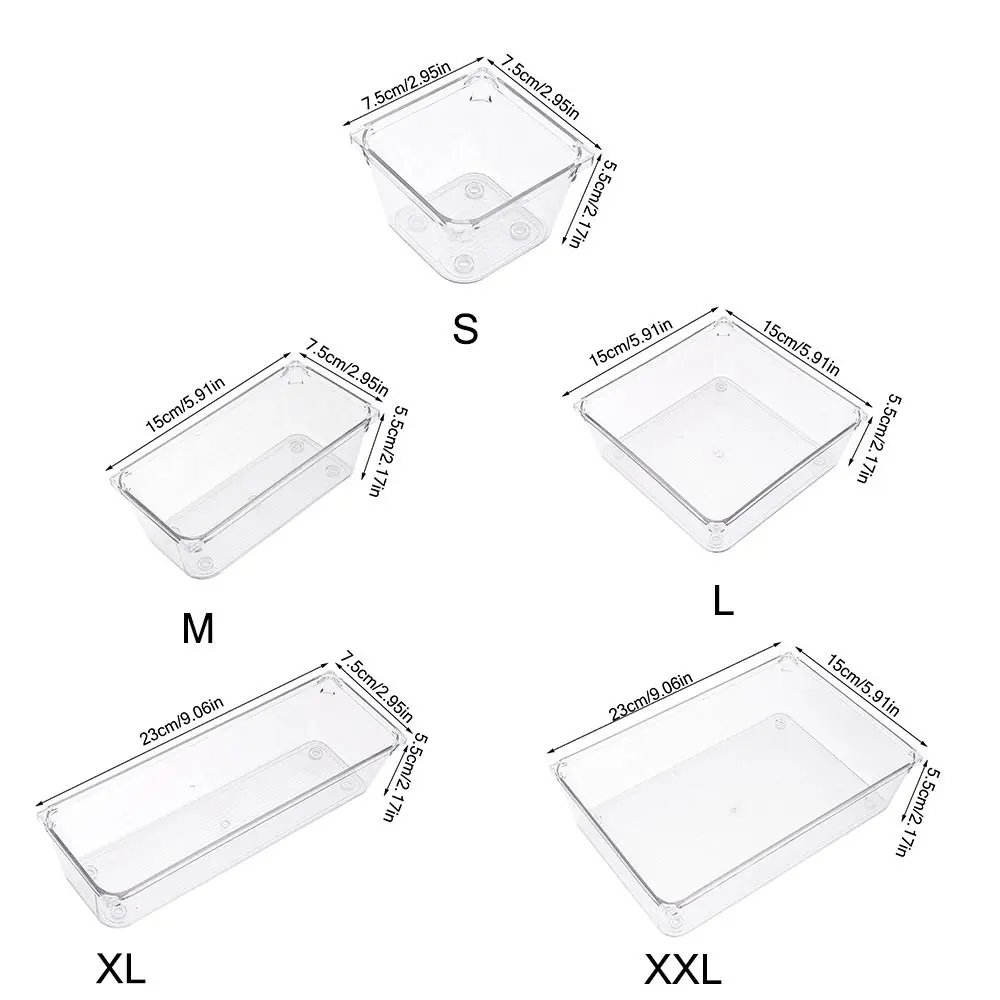 New S/M/L/XL/XXL Desktop Storage Box Transparent Drawer Storage Organizer Sundries Sorting Rectangular Cosmetics Organizer Boxes