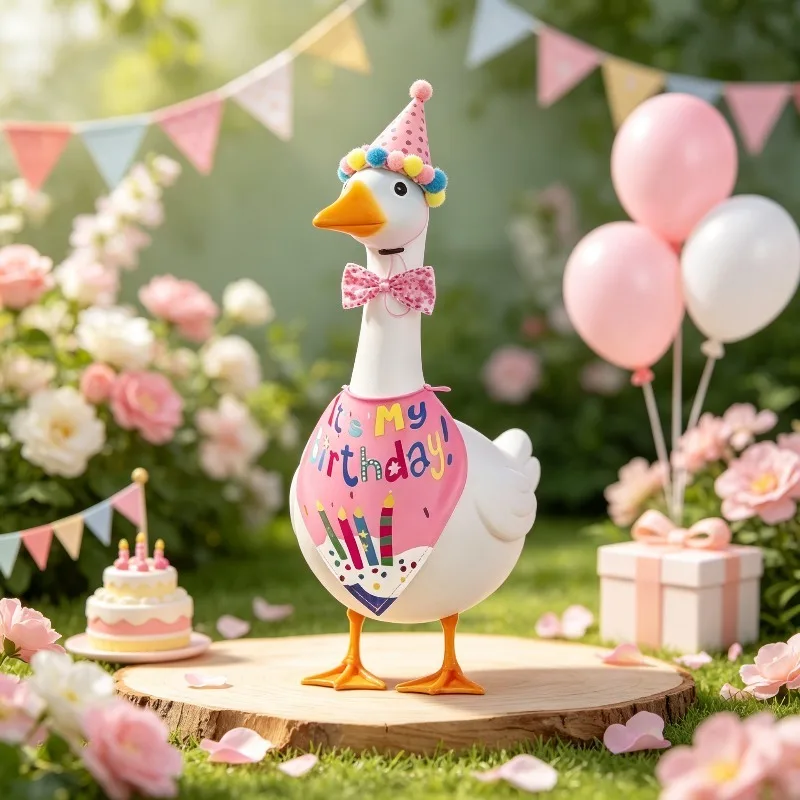 New Cute Decor Ornament Pet Porch Goose Costume Set With Birthday Hat Bow Tie Bandana Bib without goose