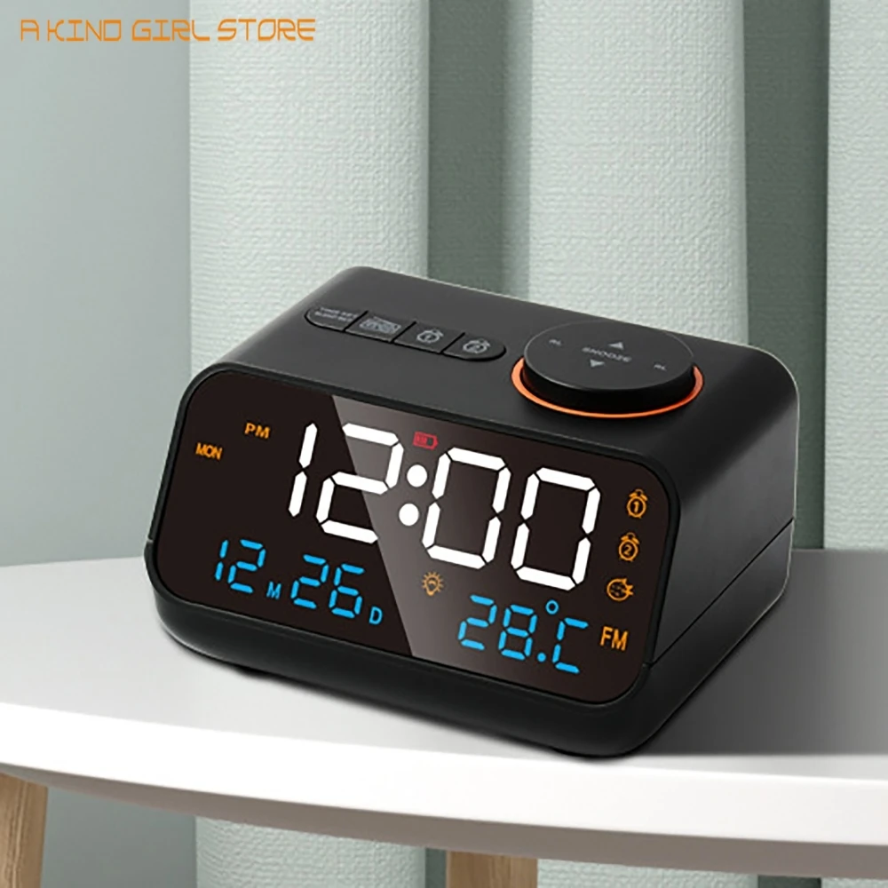 Despertador Digital LED Mordern para mesita de noche, reloj despertador con Radio FM, termómetro de temperatura, higrómetro de humedad, 12/24Hr